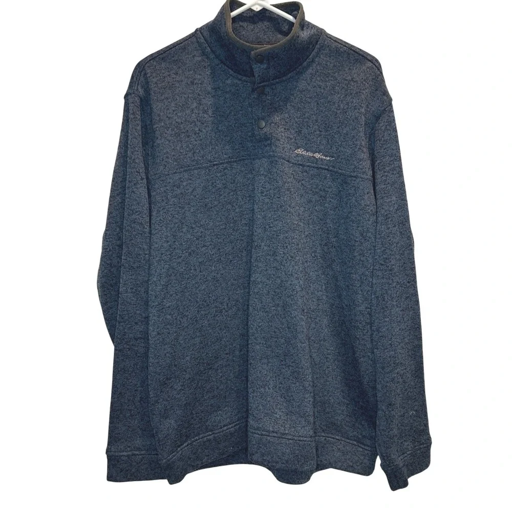Eddie Bauer Snap Neck Pullover TXL Men Blue Heathered Fleece Lined Mock Neck